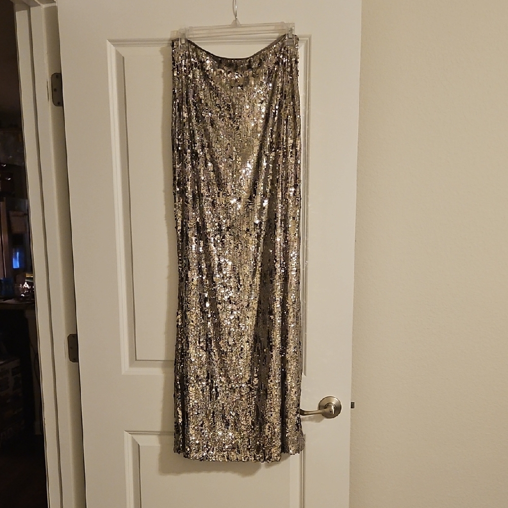 Boohoo Metallic Multi Sequin Pencil Maxi Skirt